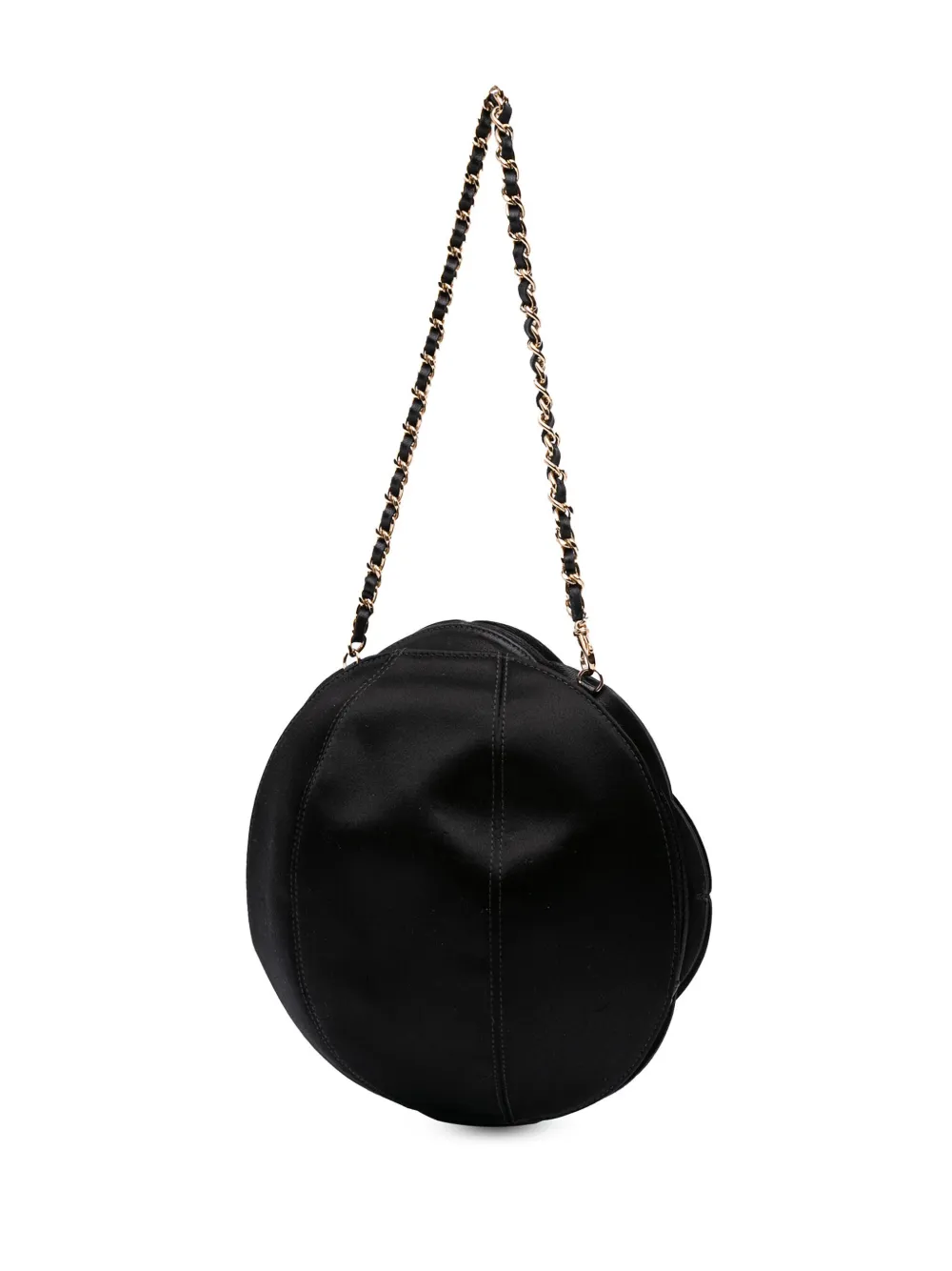 Pre-owned Chanel 2002-2003 Lambskin And Satin Camellia Flower Evening Bag Handbag In Black
