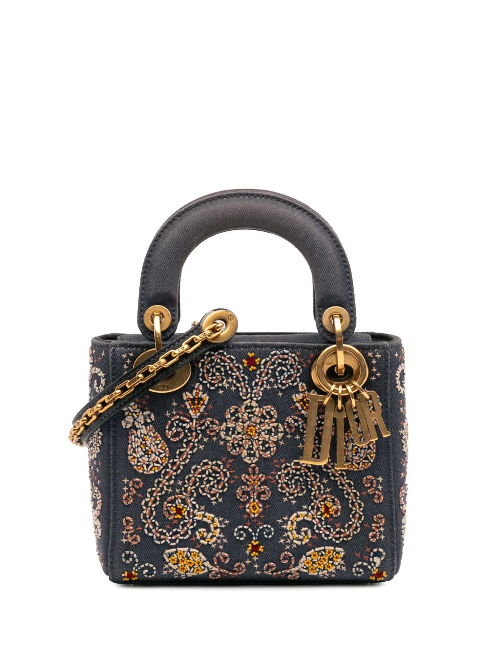 Christian Dior Pre-Owned 2017 ミニ デニム エンブロイダリー レディ ディオール サッチェルバッグ - ブルー Christian Dior Pre-Owned 2017 ミニ デニム エンブロイダリー レディ ディオール サッチェルバッグ - ブルー