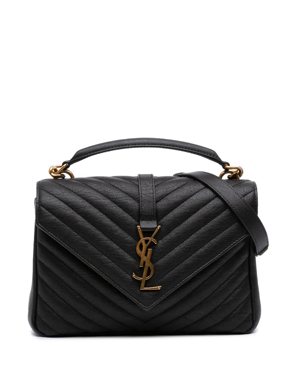 Saint Laurent Pre-Owned 2022 ミディアム キルティング シェブロン カレッジ サッチェルバッグ - ブラック Saint Laurent Pre-Owned 2022 ミディアム キルティング シェブロン カレッジ サッチェルバッグ - ブラック