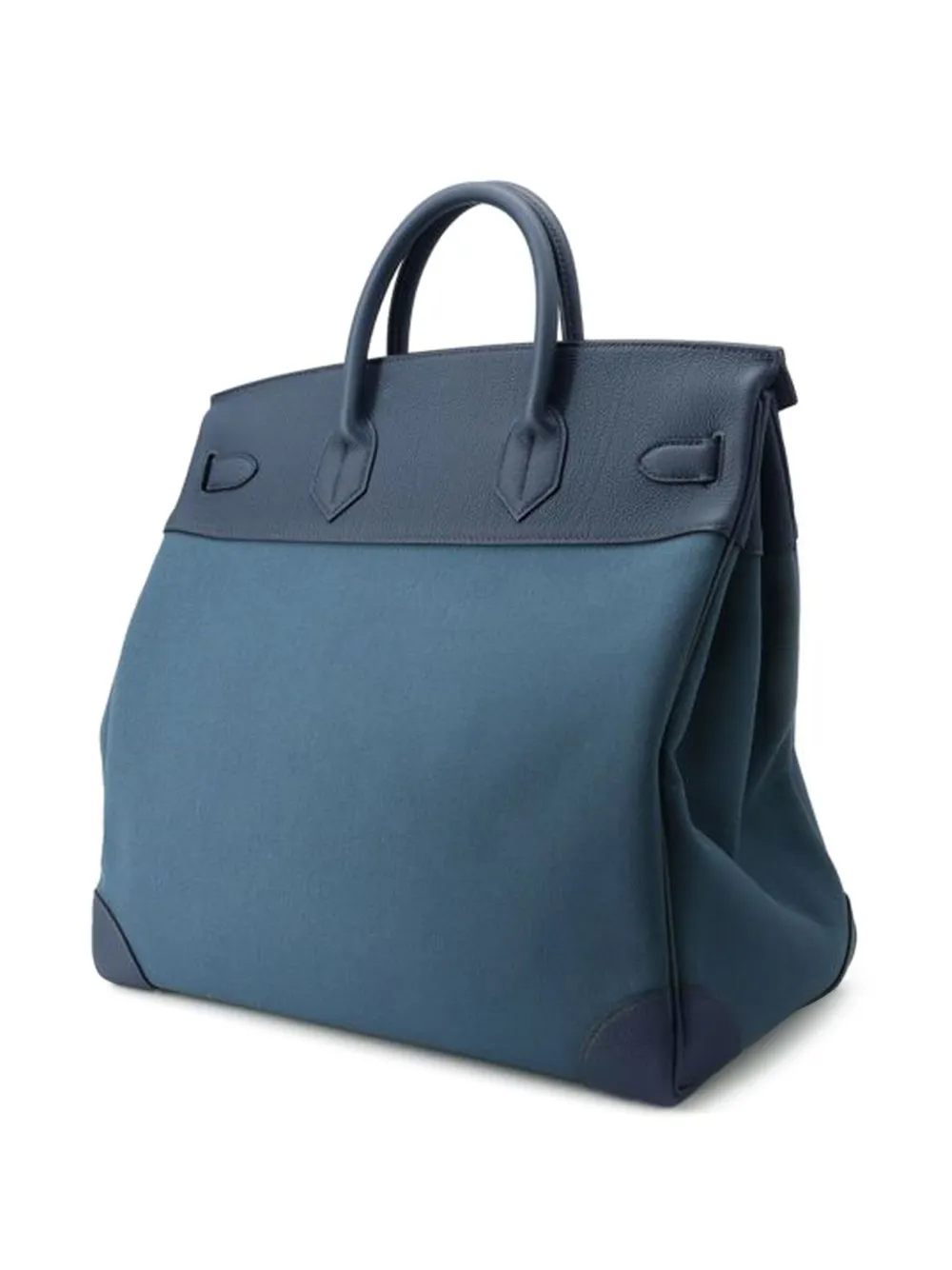 Pre-owned Hermes 2025 Toile Militaire And Evercolor Hac Birkin Retourne 40 Handbag In Blue