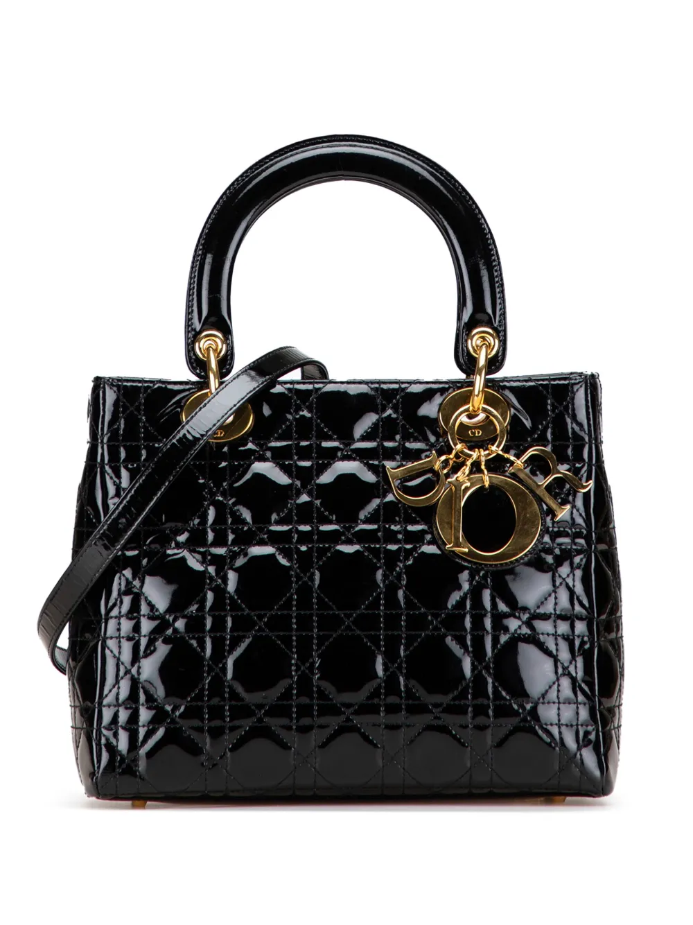 Christian Dior Pre-Owned 1997 ミディアム パテント カナージュ レディ ディオール サッチェルバッグ - Christian Dior Pre-Owned 1997 ミディアム パテント カナージュ レディ ディオール サッチェルバッグ -