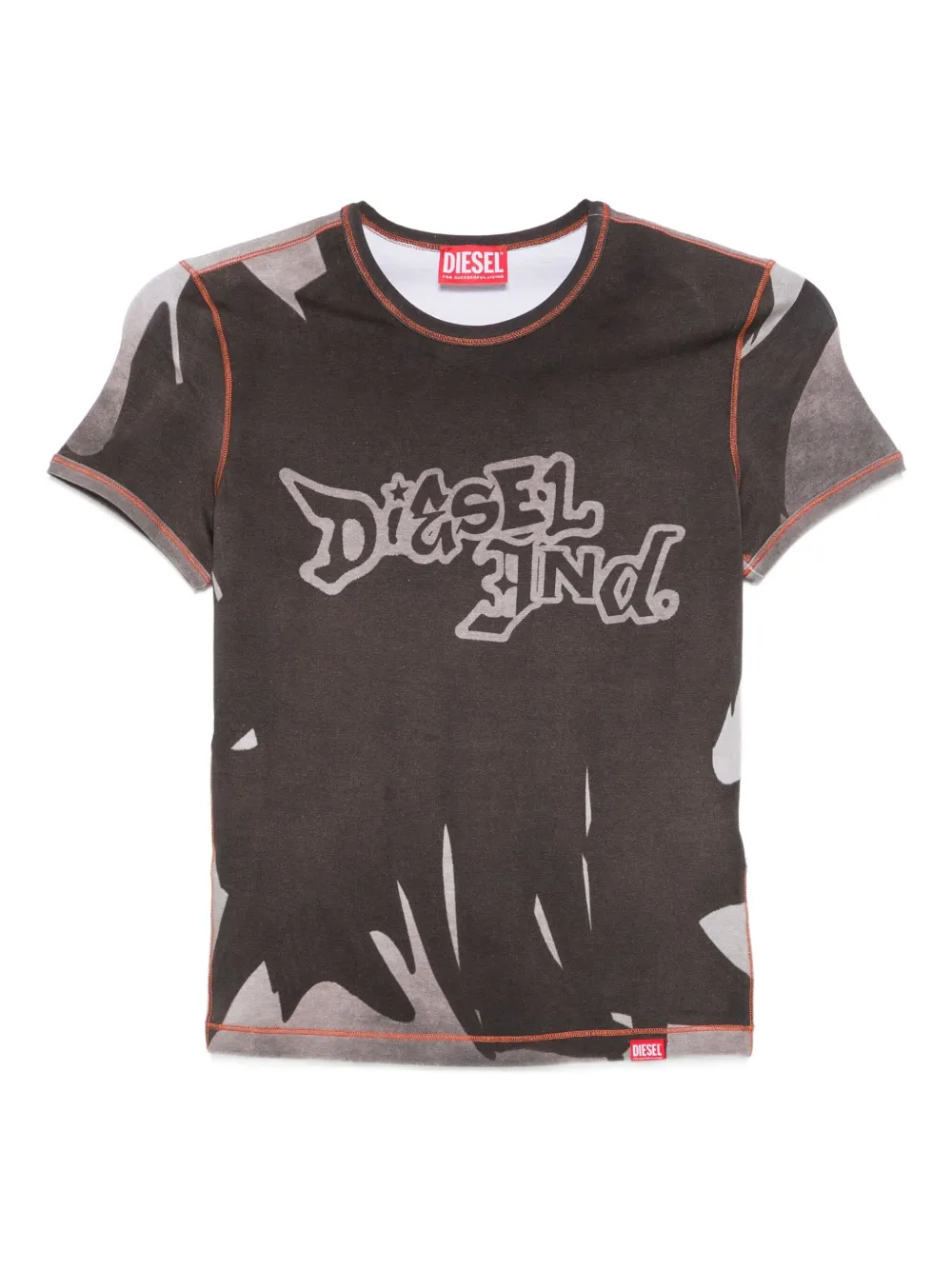 Diesel Graphic Print Crew Neck Short Sleeve Top In Brown