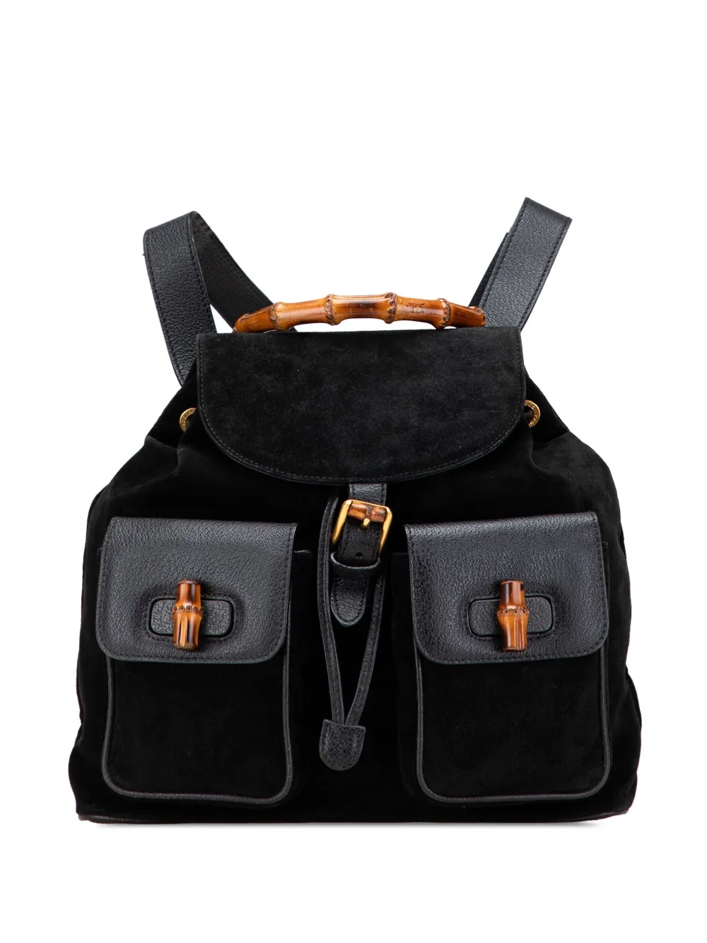 Gucci Pre-Owned 20th Century スエード バンブー ドローストリング バックパック - ブラック Gucci Pre-Owned 20th Century スエード バンブー ドローストリング バックパック - ブラック