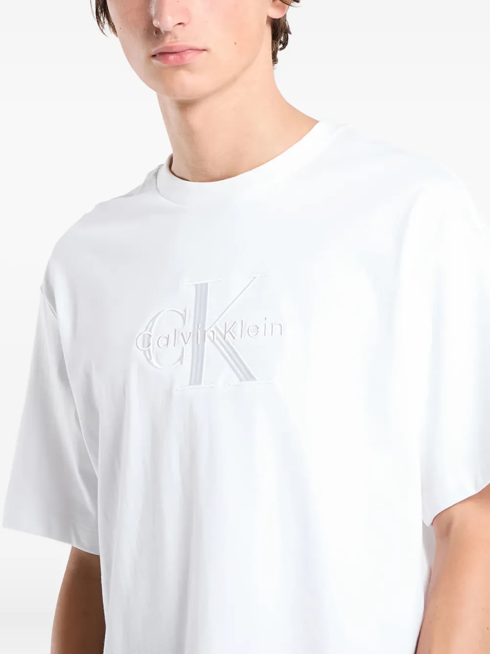 Calvin Klein Embroidered-logo T-shirt In White