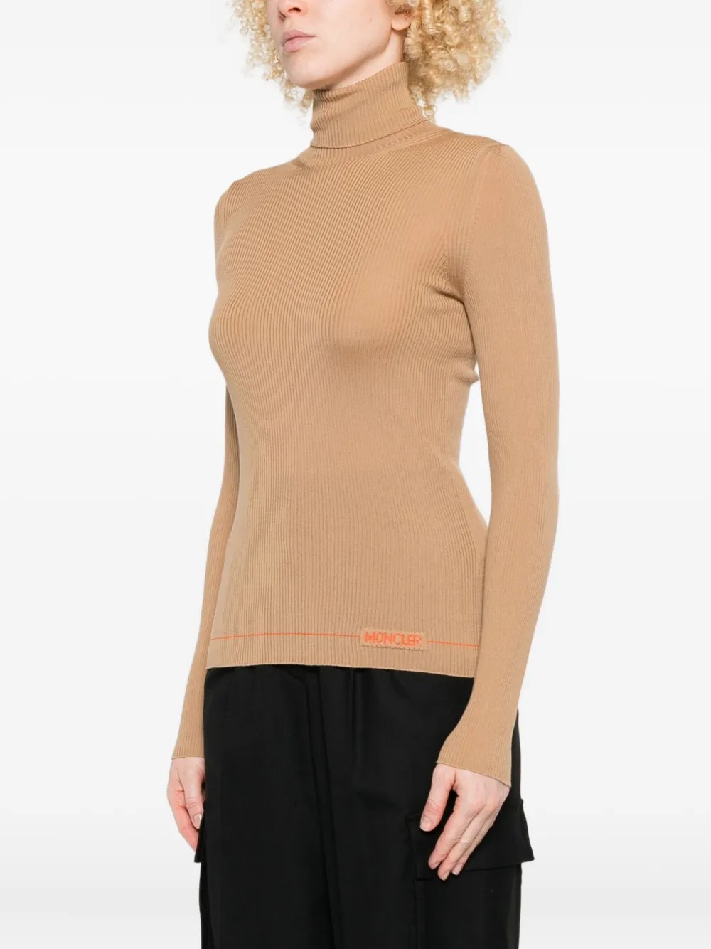 Moncler Ribbed-knit Turtleneck Top In Brown