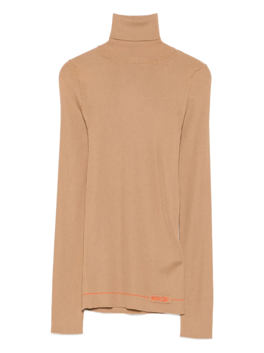 Moncler Ribbed-knit Turtleneck Top In Brown