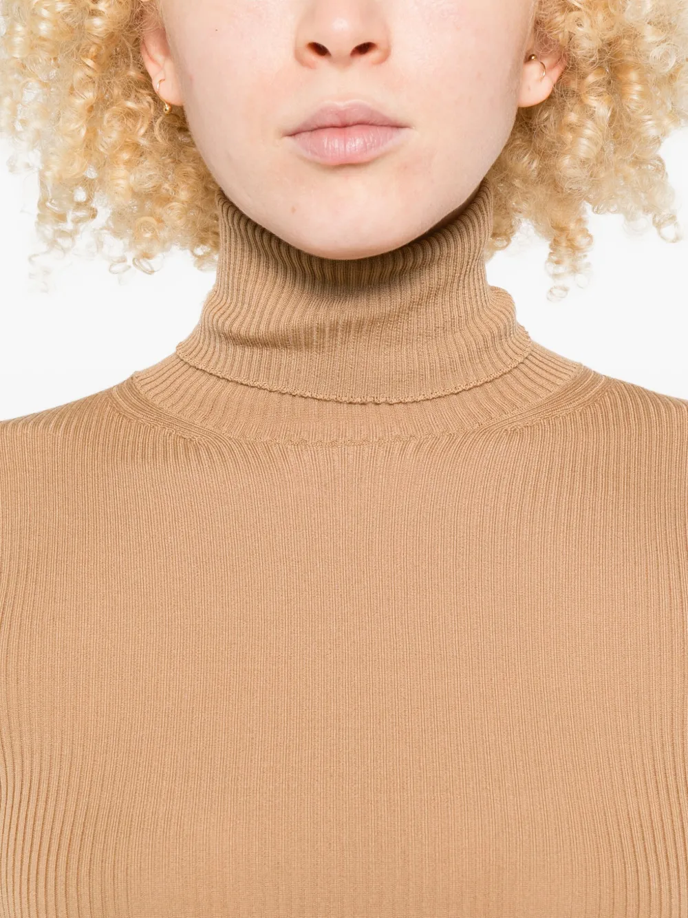 Moncler Ribbed-knit Turtleneck Top In Brown