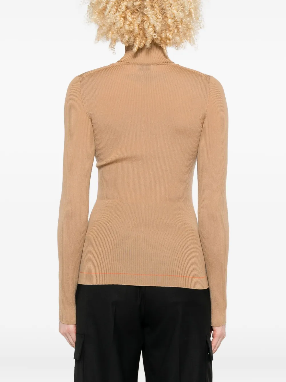 Moncler Ribbed-knit Turtleneck Top In Brown