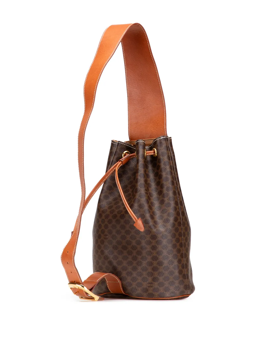 Pre-owned Celine 20th Century Macadam Coated Canvas Drawstring Sling Bag Crossbody Bag In Brown