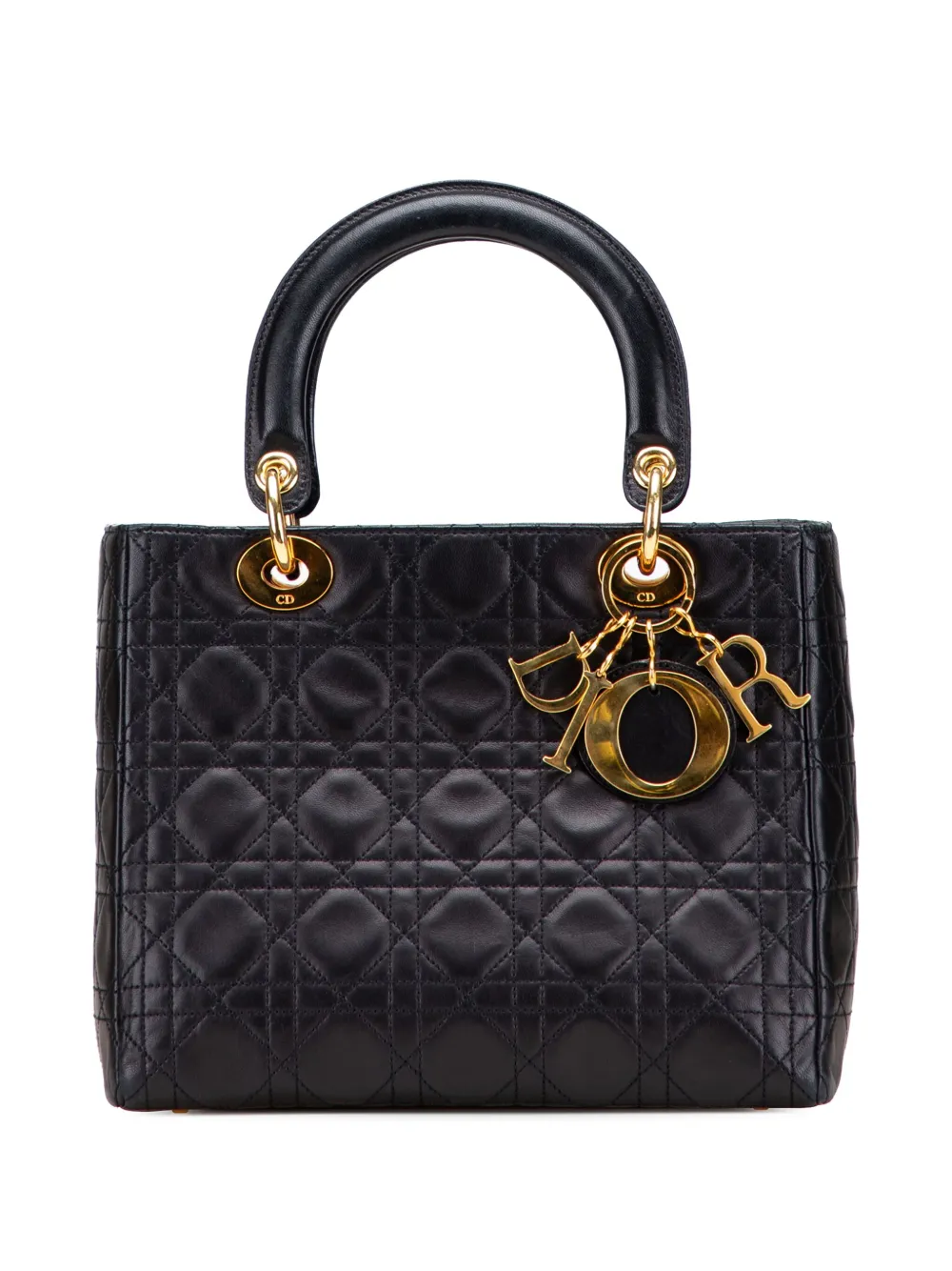 Christian Dior Pre-Owned 1997 ミディアム ラムスキン レディ ディオール サッチェルバッグ - ブラック Christian Dior Pre-Owned 1997 ミディアム ラムスキン レディ ディオール サッチェルバッグ - ブラック