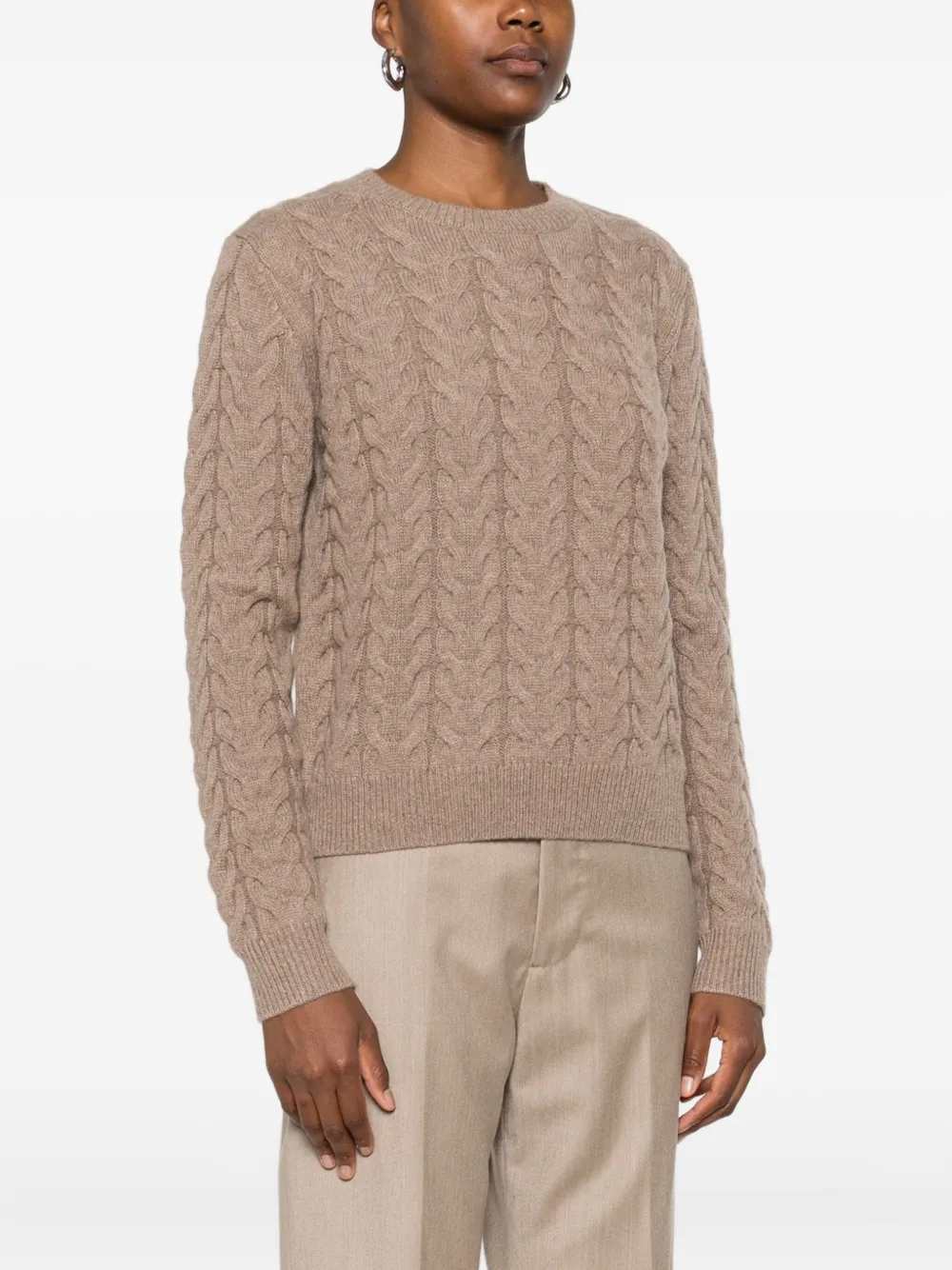 Max Mara Slim Fit Cable-knit Cashmere Pullover Clothing In Brown