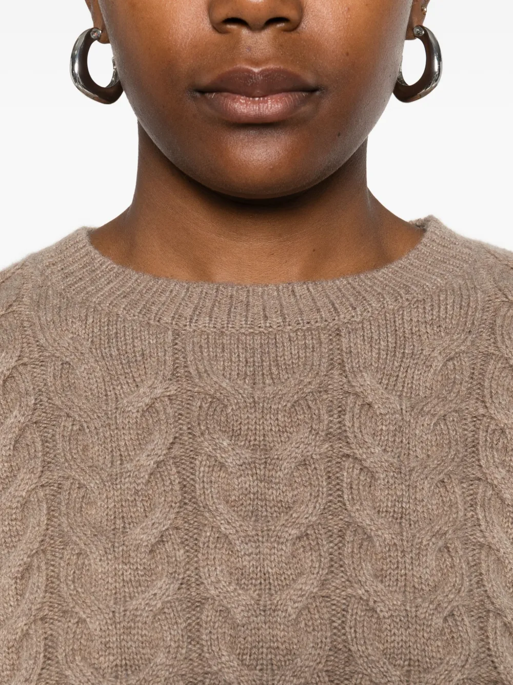 Max Mara Slim Fit Cable-knit Cashmere Pullover Clothing In Brown