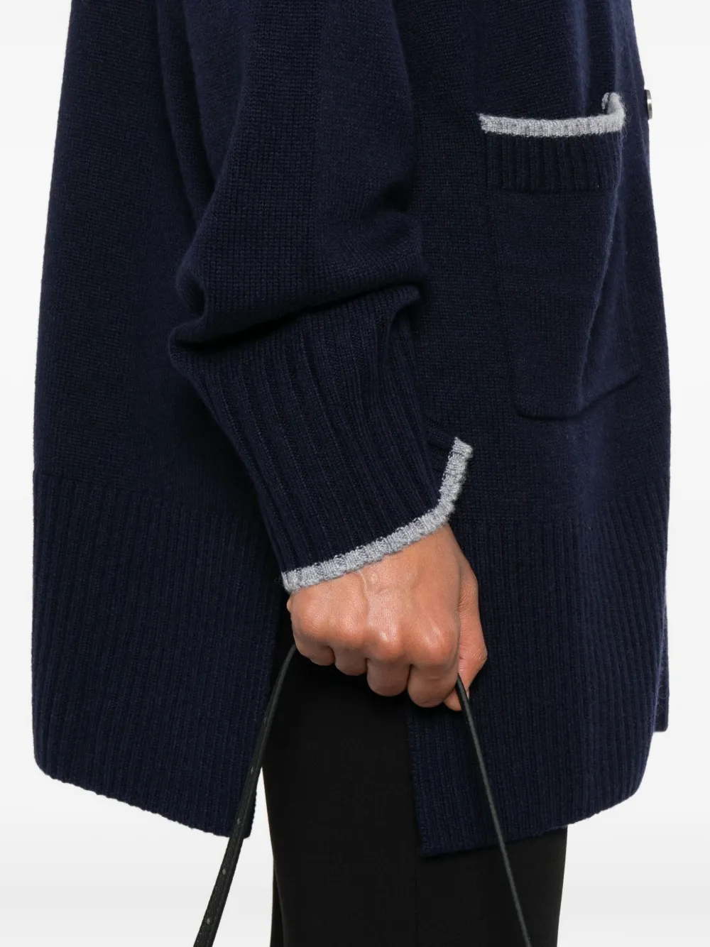Pinko Long-sleeved Cardigan Sweater With Deep V-neck In Blue