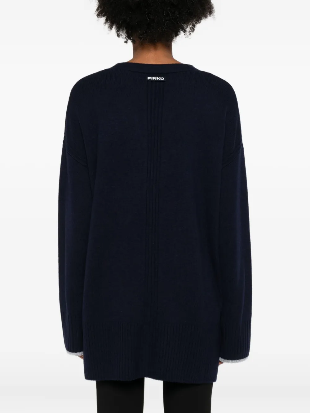 Pinko Long-sleeved Cardigan Sweater With Deep V-neck In Blue
