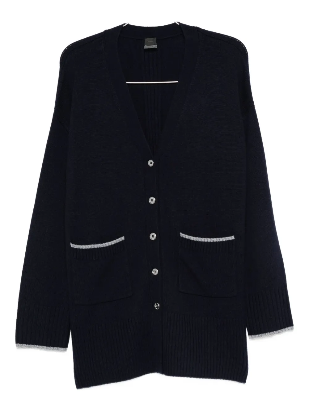 Pinko Long-sleeved Cardigan Sweater With Deep V-neck In Blue