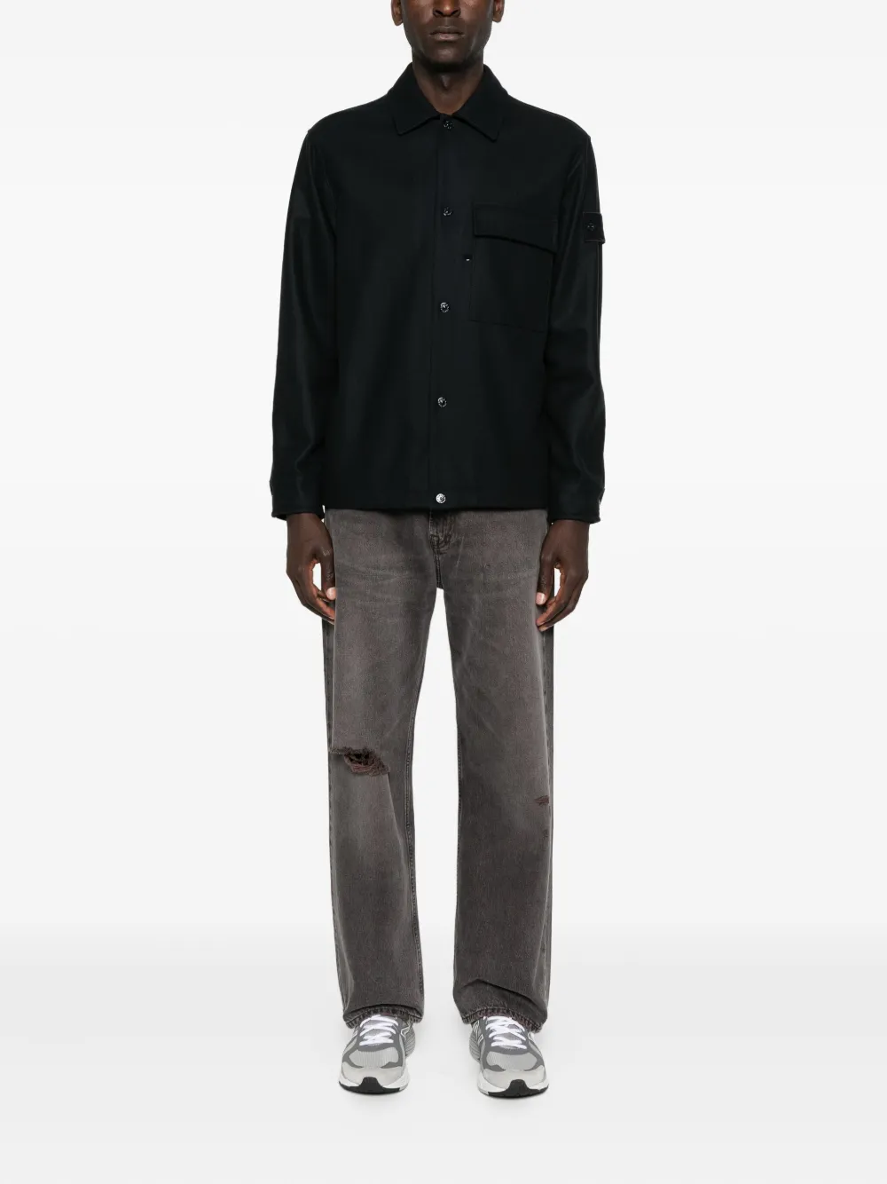 Stone Island Wollen overhemd met opgestikte zak - Blauw