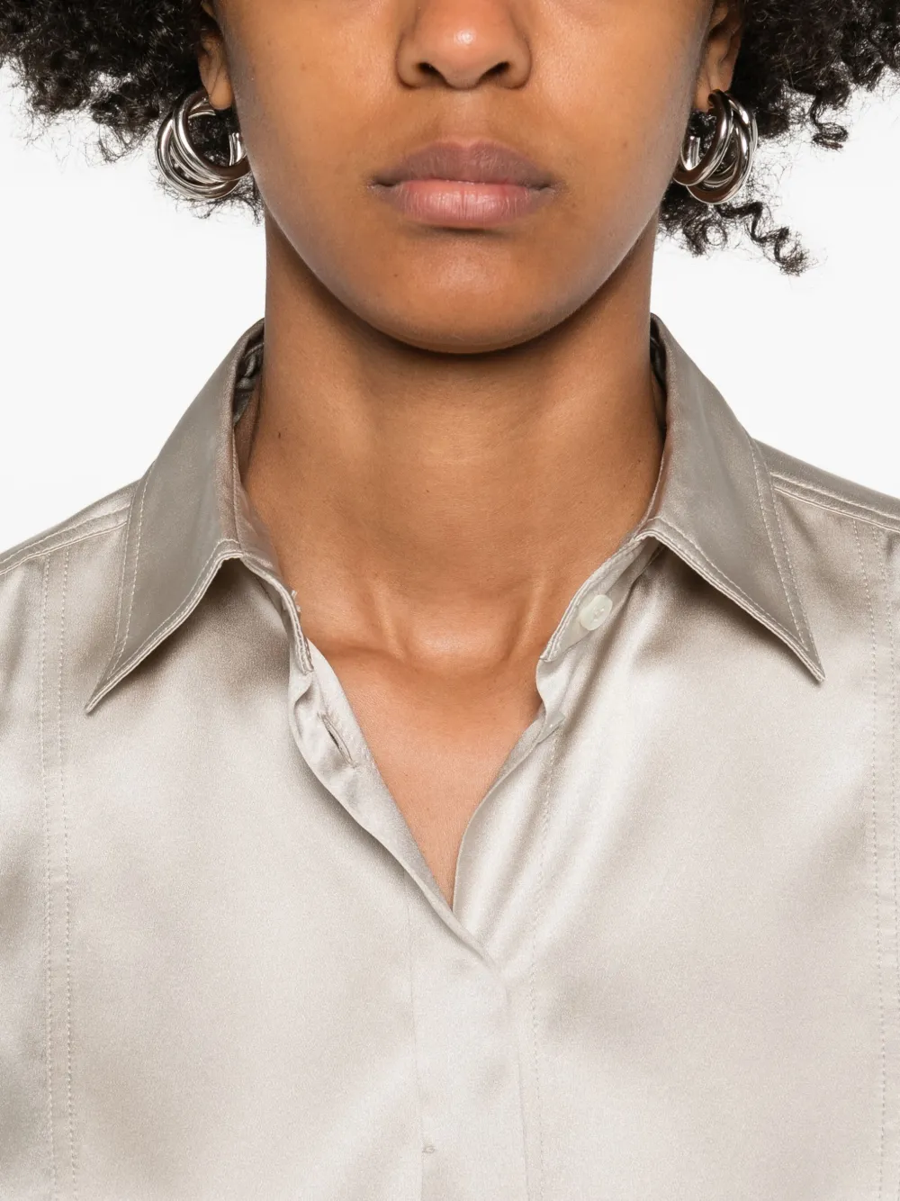 Brunello Cucinelli Women Shirt Satin Stretch With Monile In Neutral