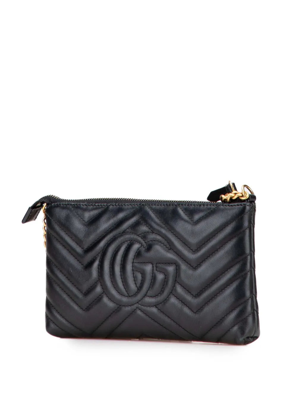 Pre-owned Gucci 2016-2025 Mini Gg Marmont Matelasse Leather Wallet On Chain Crossbody Bag In Black