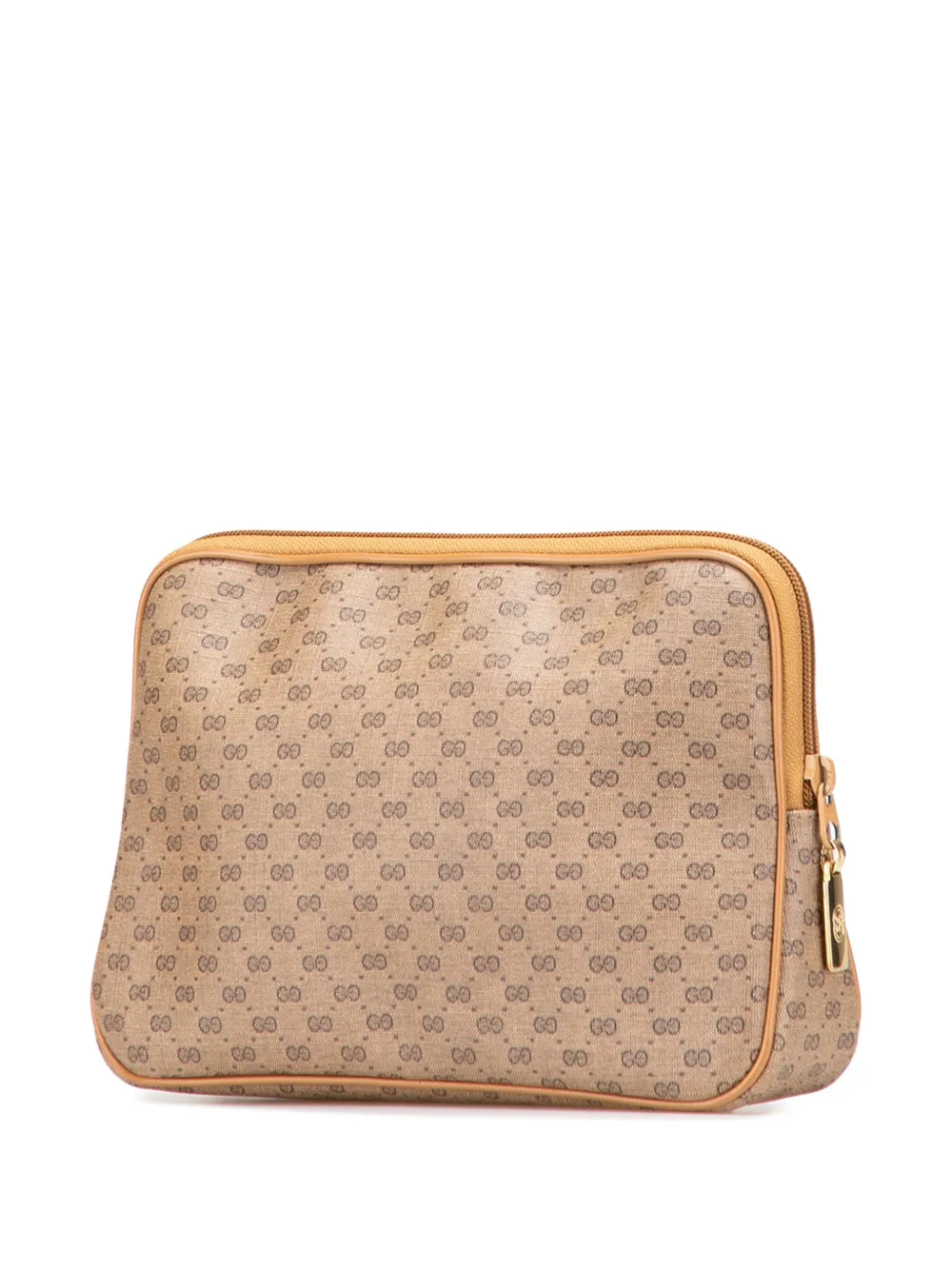Pre-owned Gucci 2000-2015 Micro Gg Coated Canvas Travel Toiletry Cosmetic Pouch Clutch Bag In Brown