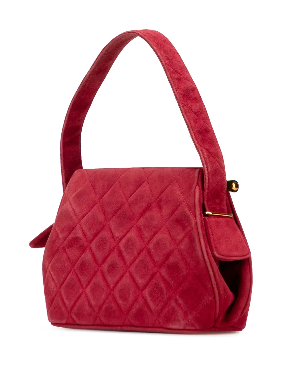 Pre-owned Chanel 1989-1991 Quilted Suede Metal Frame Handbag In Red