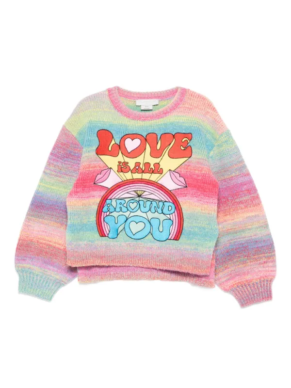 Stella McCartney Kids rainbow-striped Graphic Knit Sweater Pink