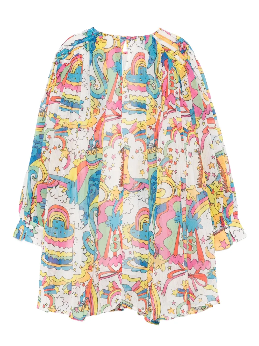 Stella McCartney Kids Jurk met regenboogprint en plooien Wit