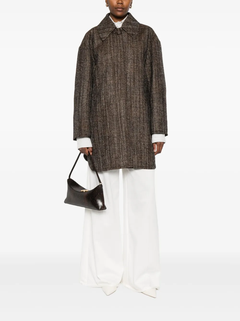  Fendi Tweed Collared Coat - Brown 