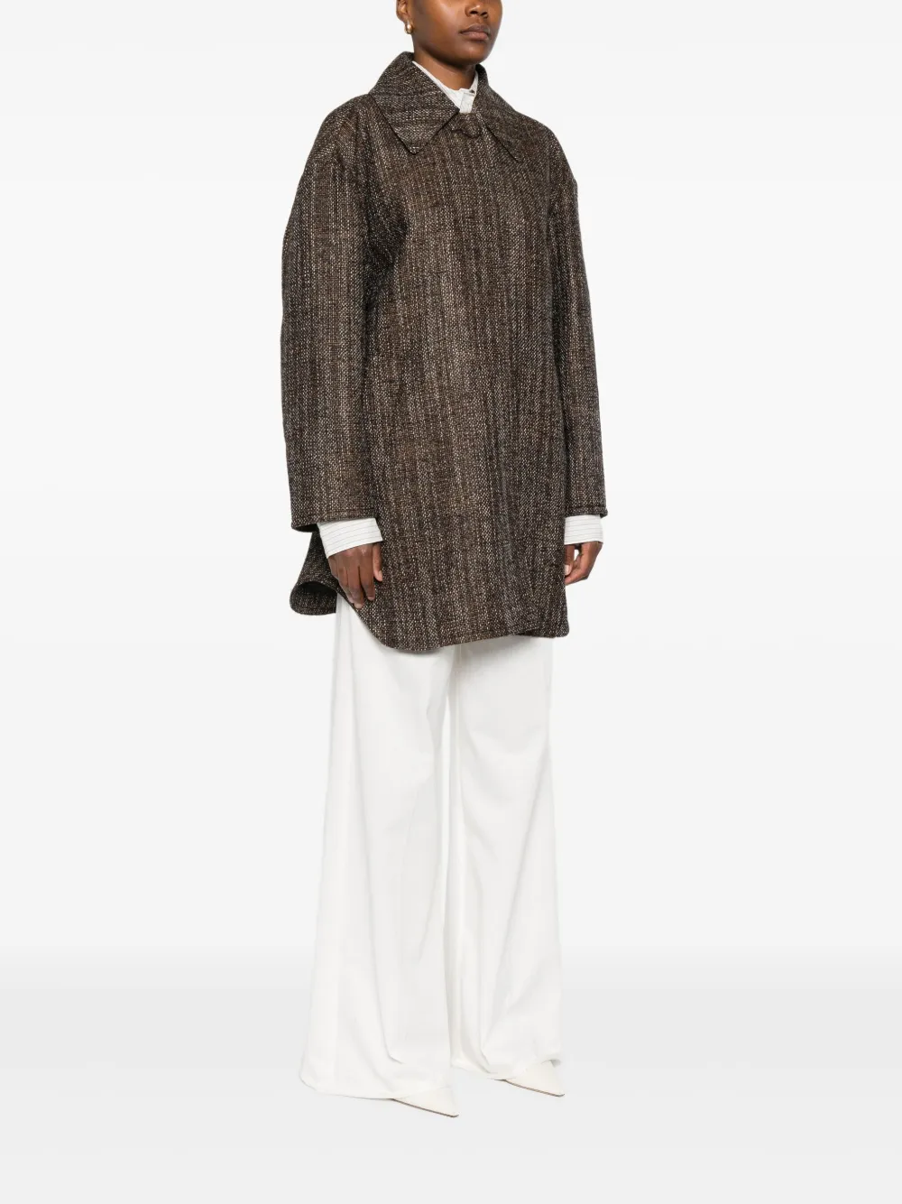 Fendi Tweed Collared Coat - Brown 