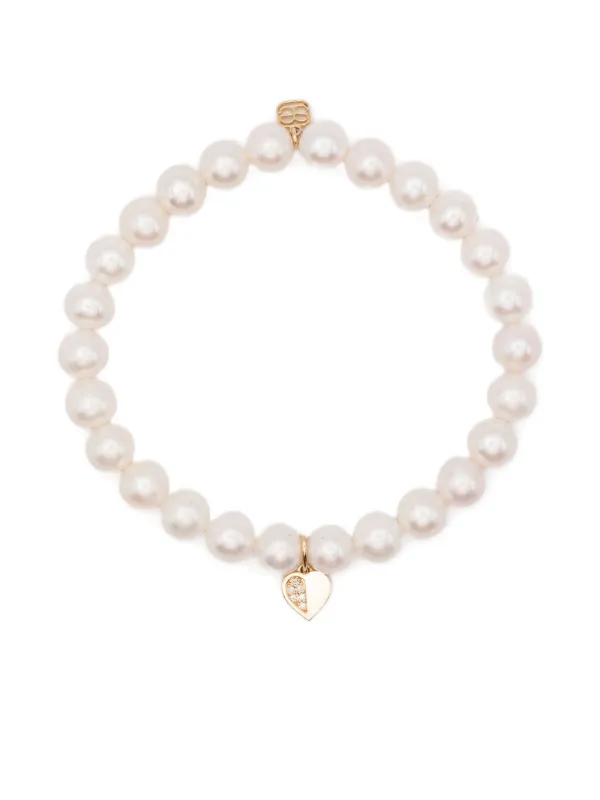 Sydney Evan 14CT Yellow Gold Pearl and Diamond Charm Bracelet