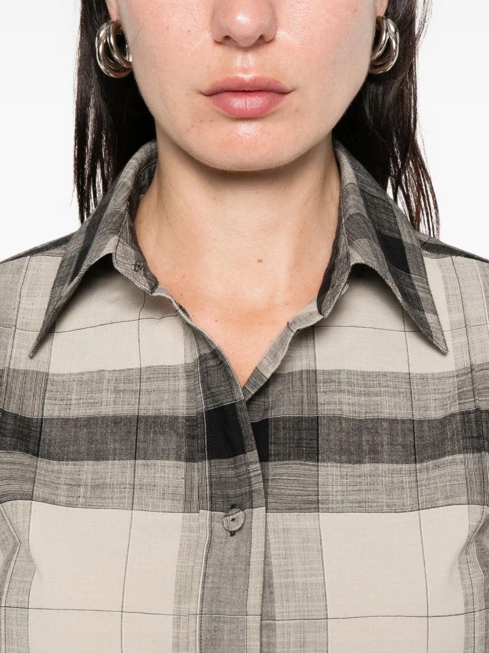 CALVIN KLEIN COLLECTION Scarlett geruite blouse met knopen Zwart