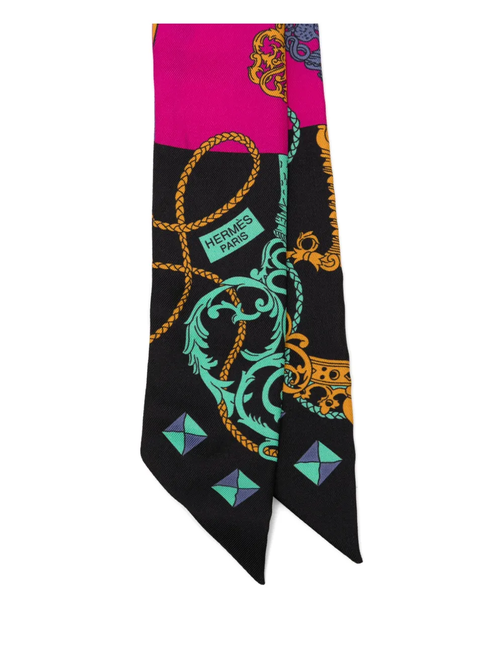 Pre-owned Hermes Silk Tours De Cles Twilly Noir Fuchsia Vert In Black
