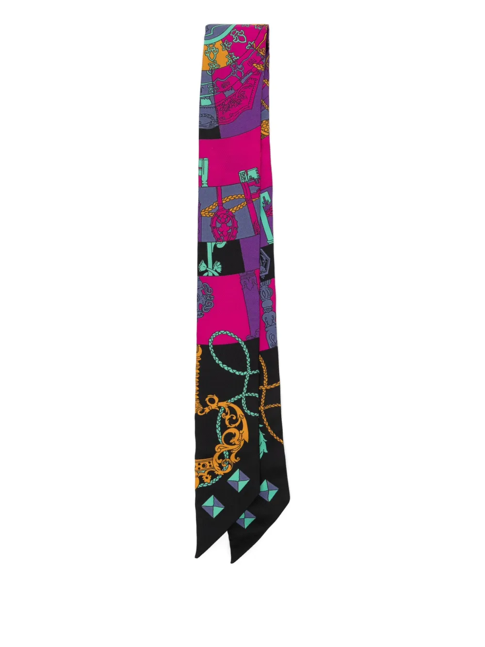 Pre-owned Hermes Silk Tours De Cles Twilly Noir Fuchsia Vert In Black