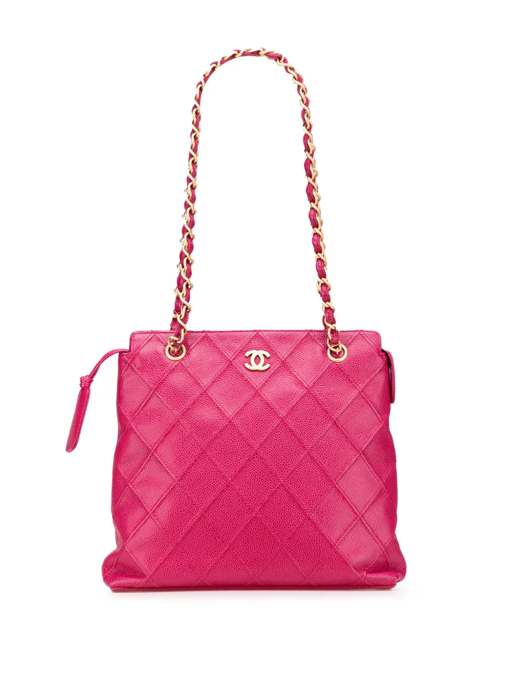 CHANEL Pre-Owned 2000-2002 CC Quilted Caviar Chain tote bag - ピンク CHANEL Pre-Owned 2000-2002 CC Quilted Caviar Chain tote bag - ピンク