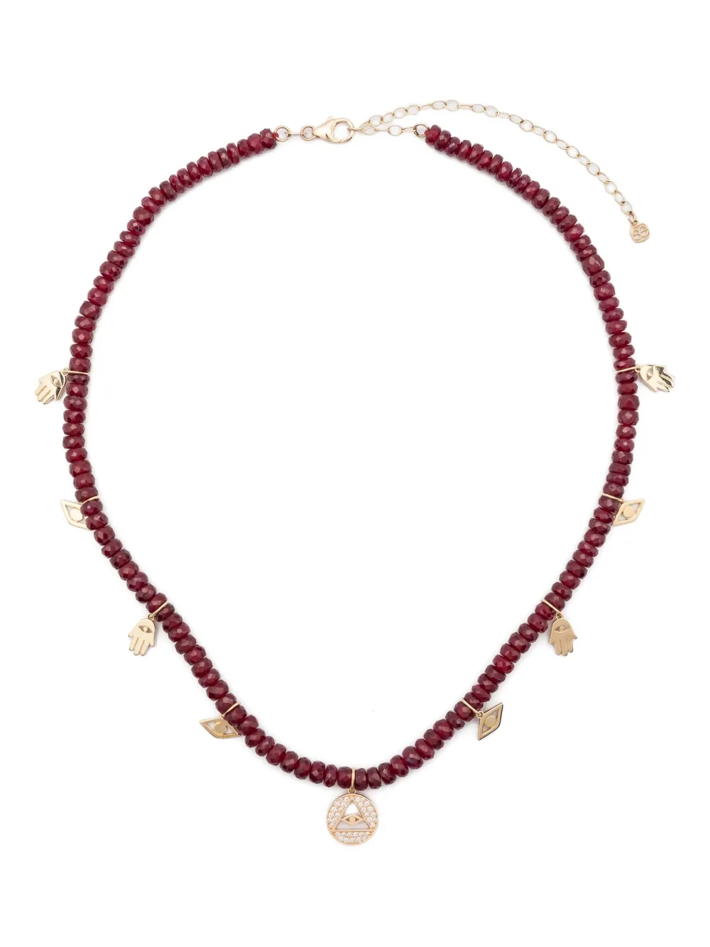 Sydney Evan 14k Yellow Gold Beaded Necklace In Burgundy