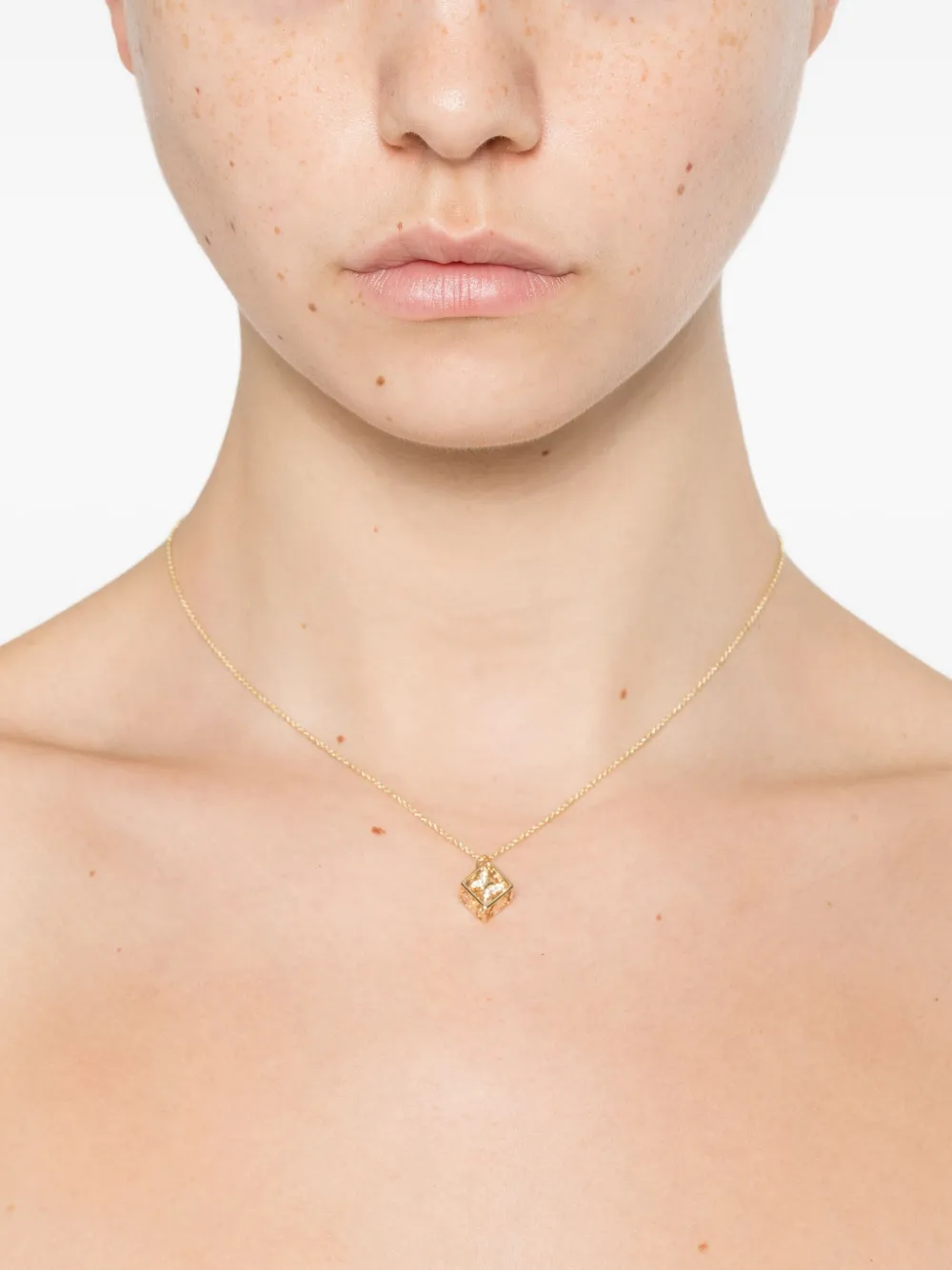 14k Yellow Gold Box Charm Necklace