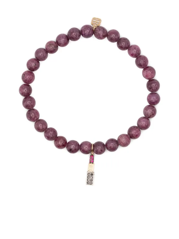 Sydney Evan 14CT Yellow Gold Diamond and Ruby Charm Bracelet in Purple