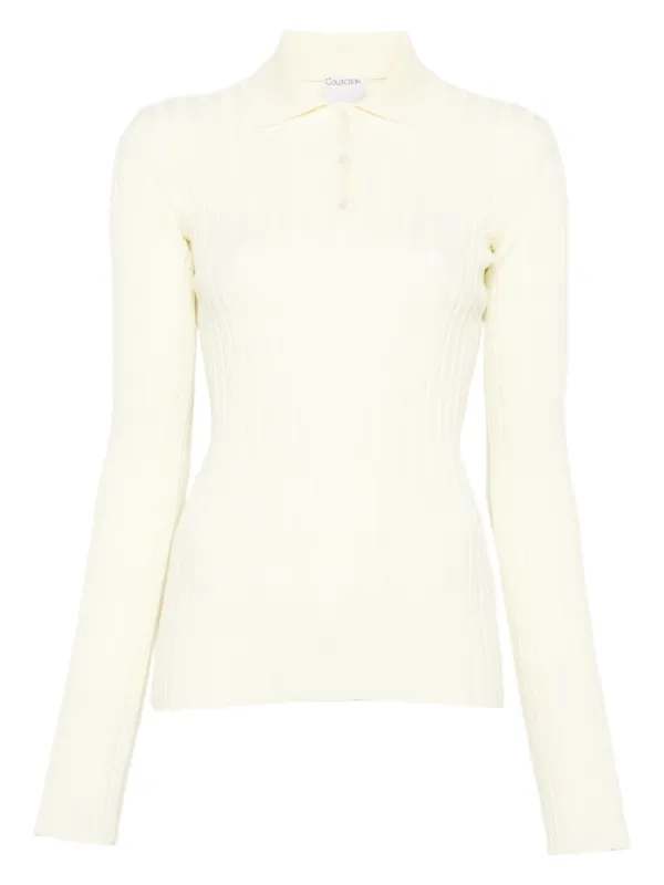 Calvin Klein Collection Amber Ribbed Polo Sweater in White