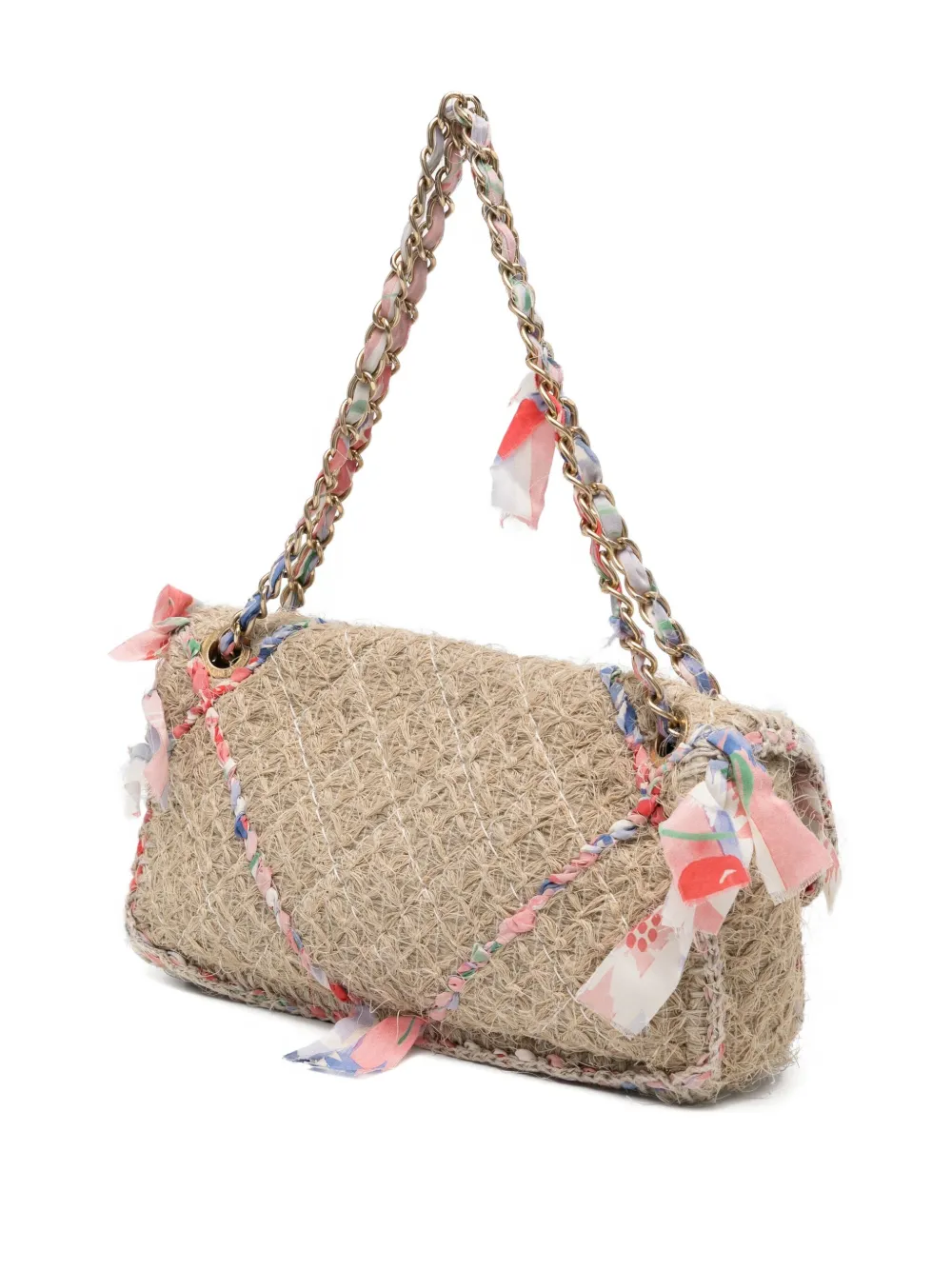 Pre-owned Chanel 2010 Cc Straw Flap Shoulder Bag In Neutral