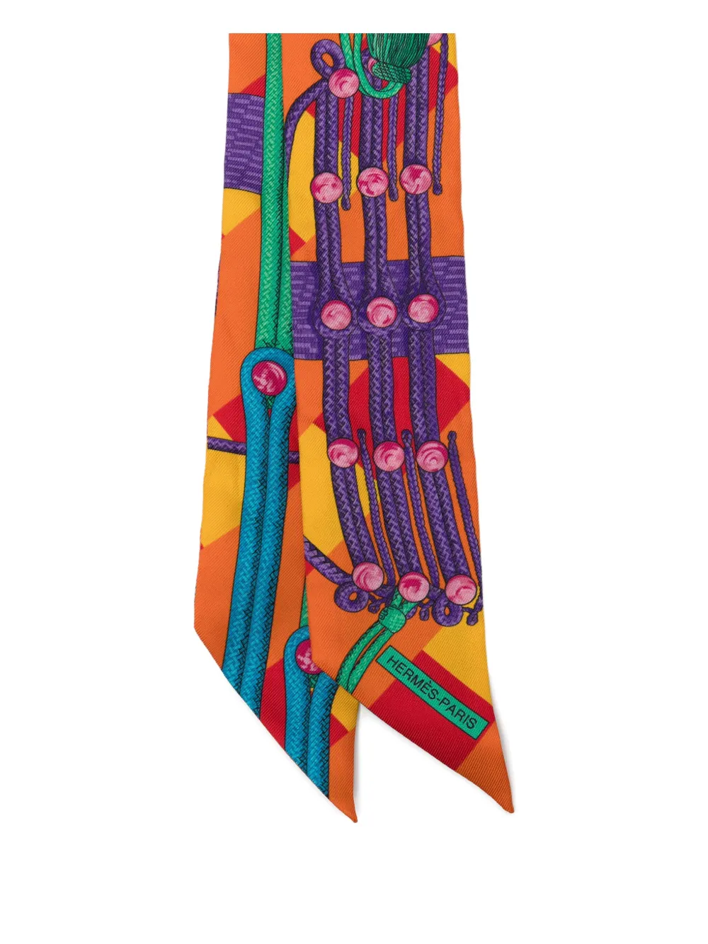 Pre-owned Hermes Silk Cord Printed Silk Twilly In Orange