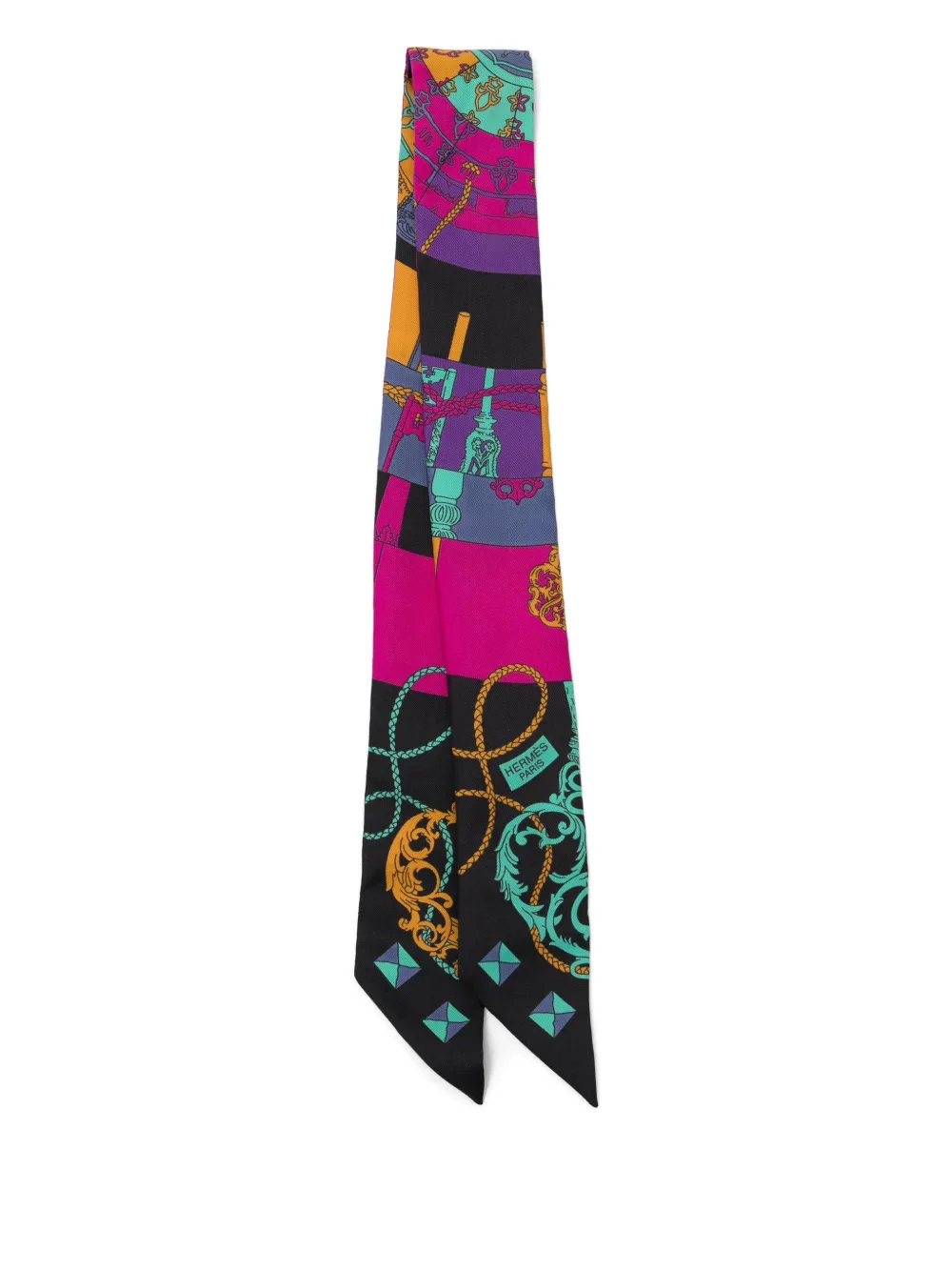 Pre-owned Hermes Silk Tours De Cles Twilly Noir Fuchsia Vert In Pink