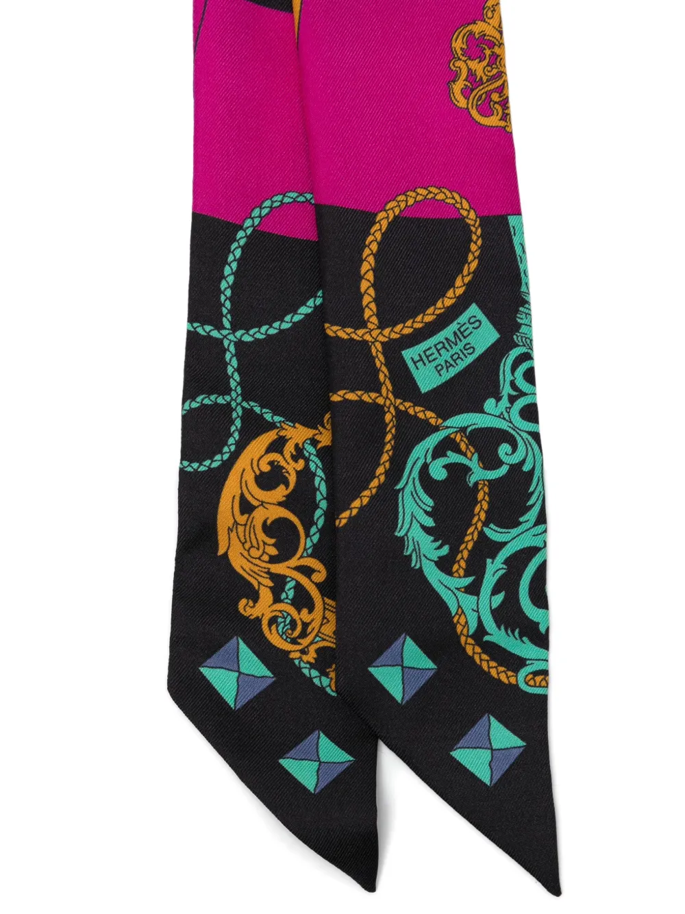 Pre-owned Hermes Silk Tours De Cles Twilly Noir Fuchsia Vert In Pink