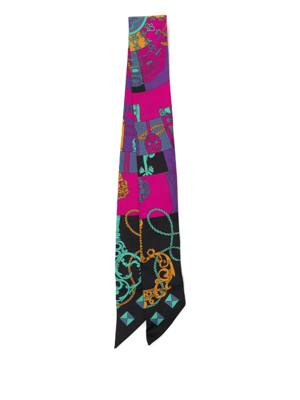 Pre-owned Hermes Silk Tours De Cles Twilly Noir Fuchsia Vert In Pink
