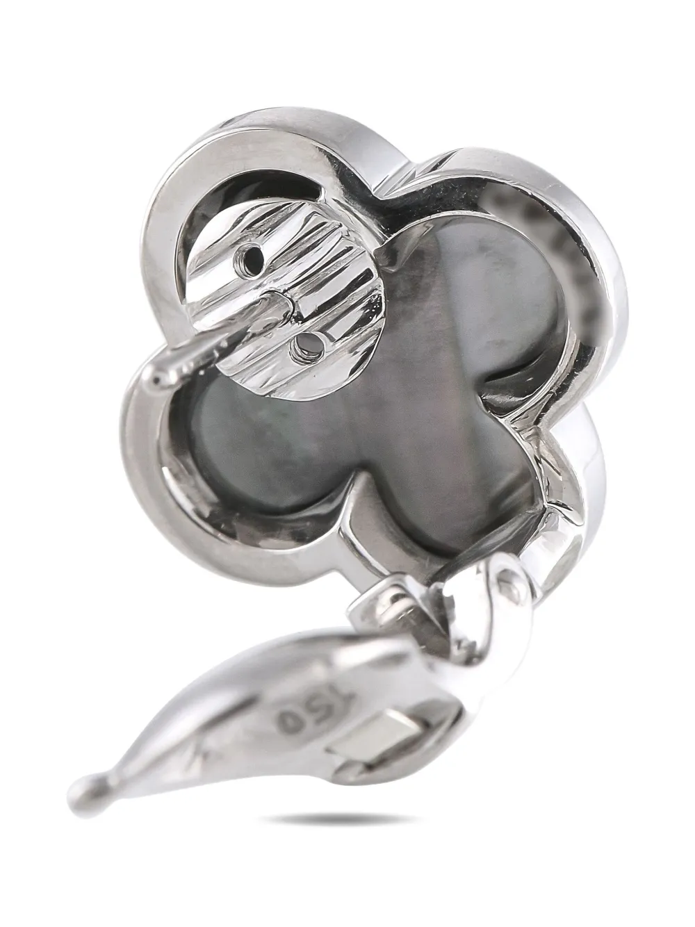 Pre-owned Van Cleef & Arpels 18k White Gold Pure Alhambra Mother-of-pearl Earrings In Silver