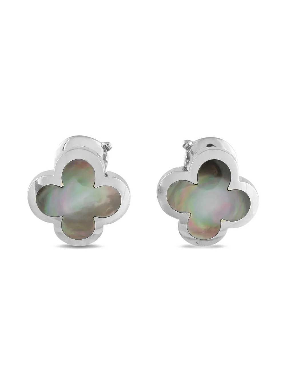 Pre-owned Van Cleef & Arpels 18k White Gold Pure Alhambra Mother-of-pearl Earrings In Silver