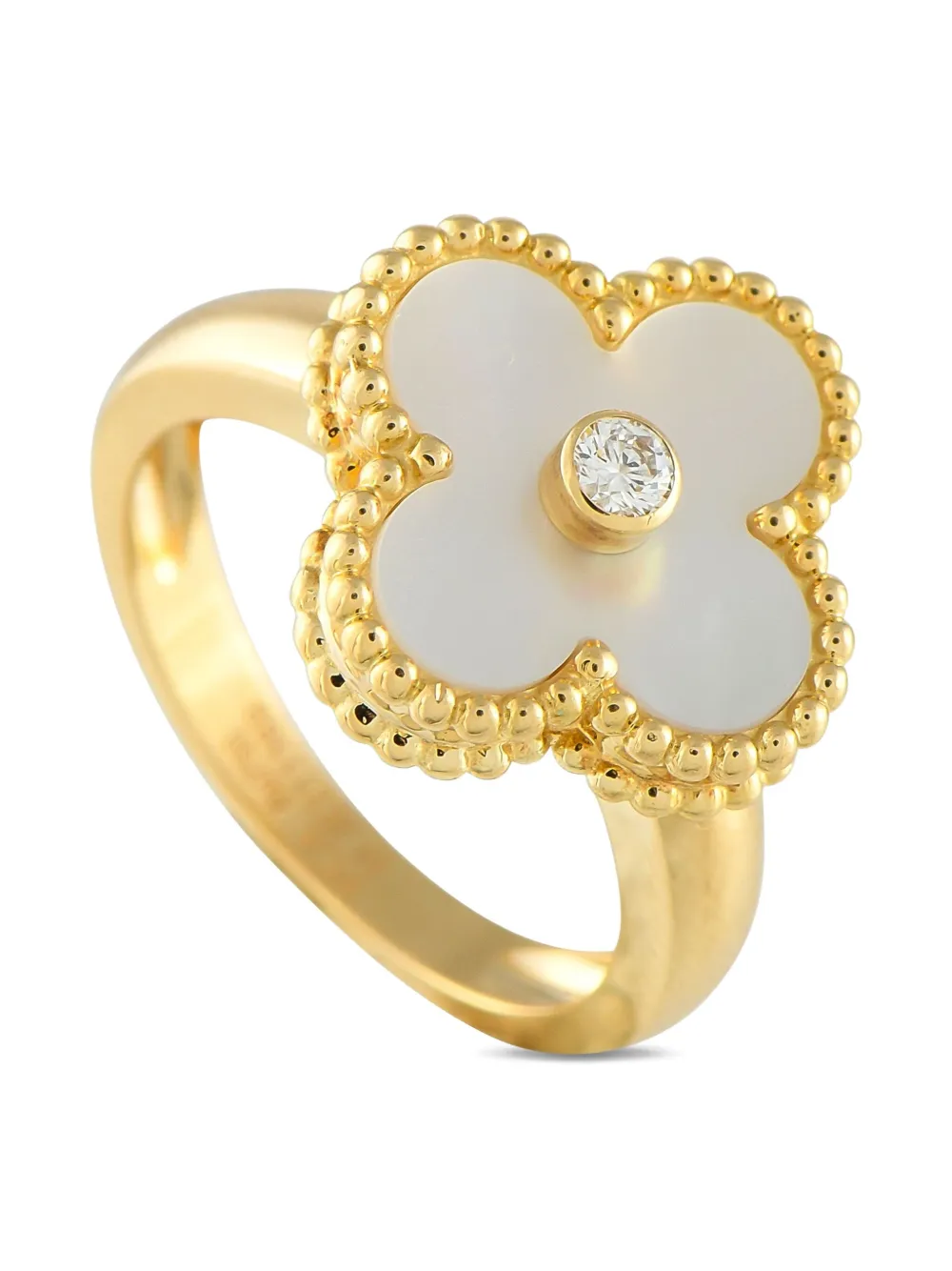 Van Cleef & Arpels 18K yellow gold Alhambra diamond and mother-of-pearl clover ring | Gold | Image 1