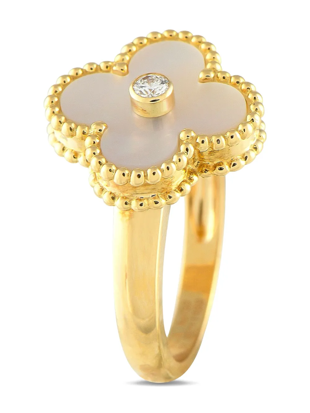 Van Cleef & Arpels 18K yellow gold Alhambra diamond and mother-of-pearl clover ring | Image 2