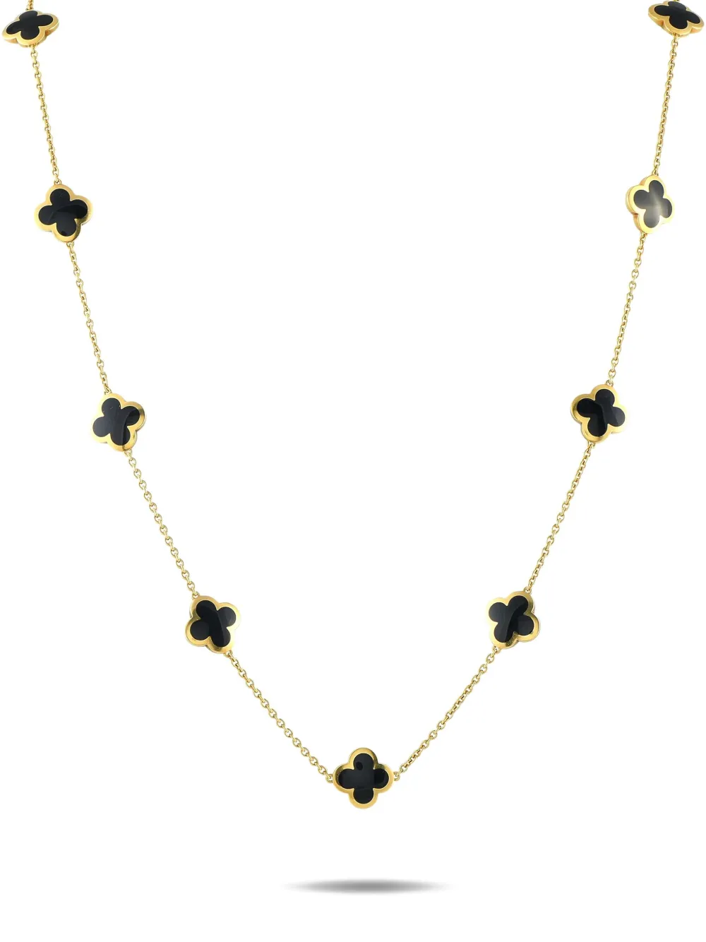 Pre-owned Van Cleef & Arpels 18k Yellow Gold Pure Alhambra Onyx Necklace