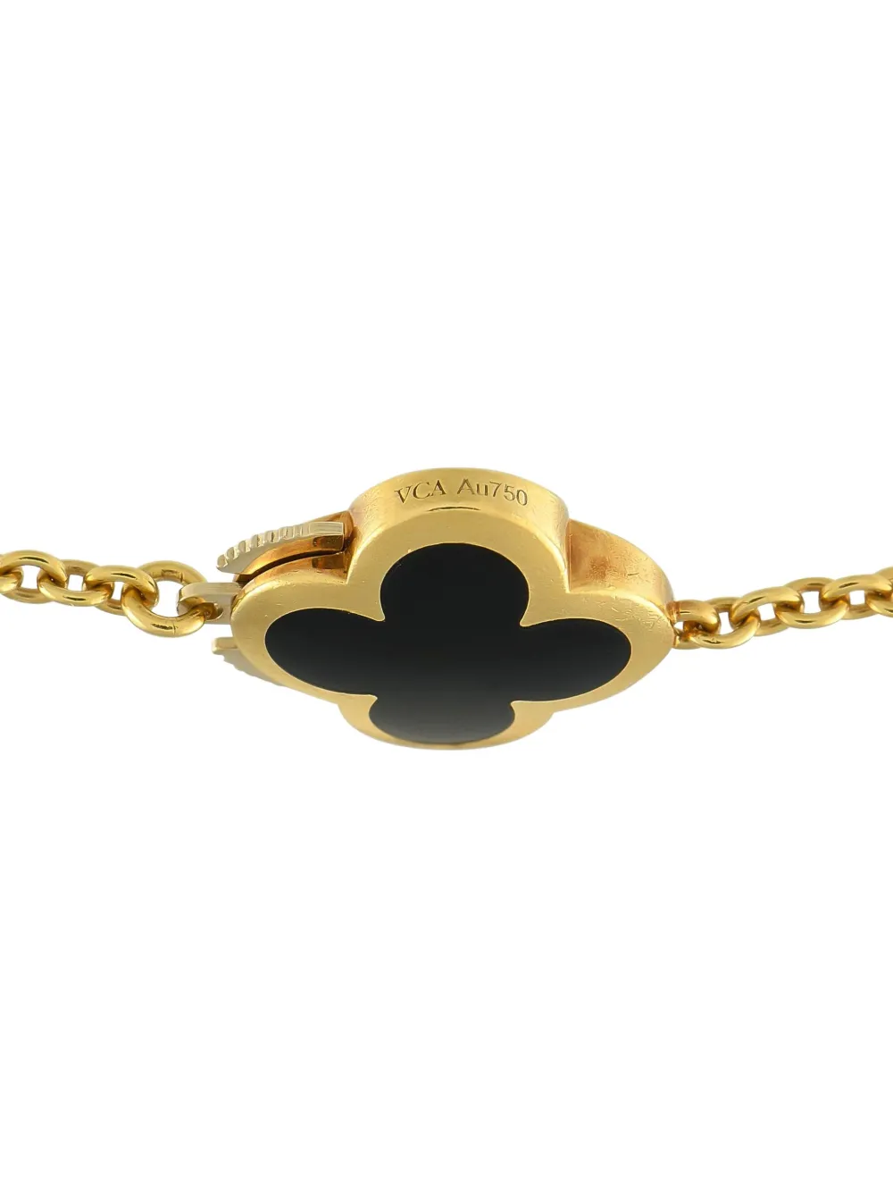 Pre-owned Van Cleef & Arpels 18k Yellow Gold Pure Alhambra Onyx Necklace