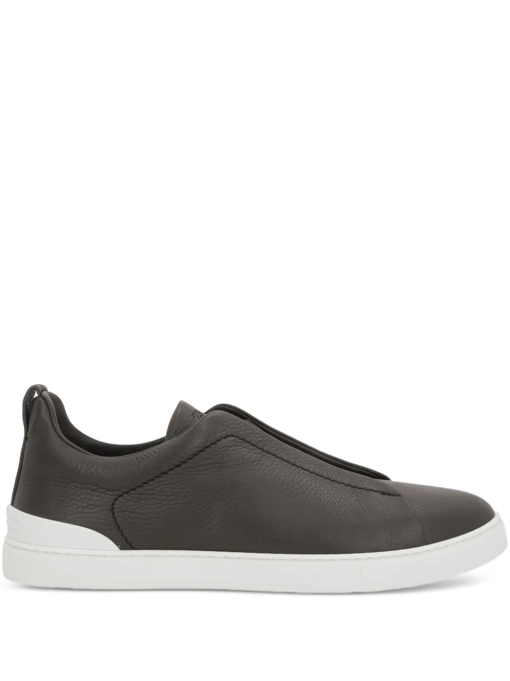 Zegna grained-leather elastic-detail slip-on sneakers | Brown | Image 1