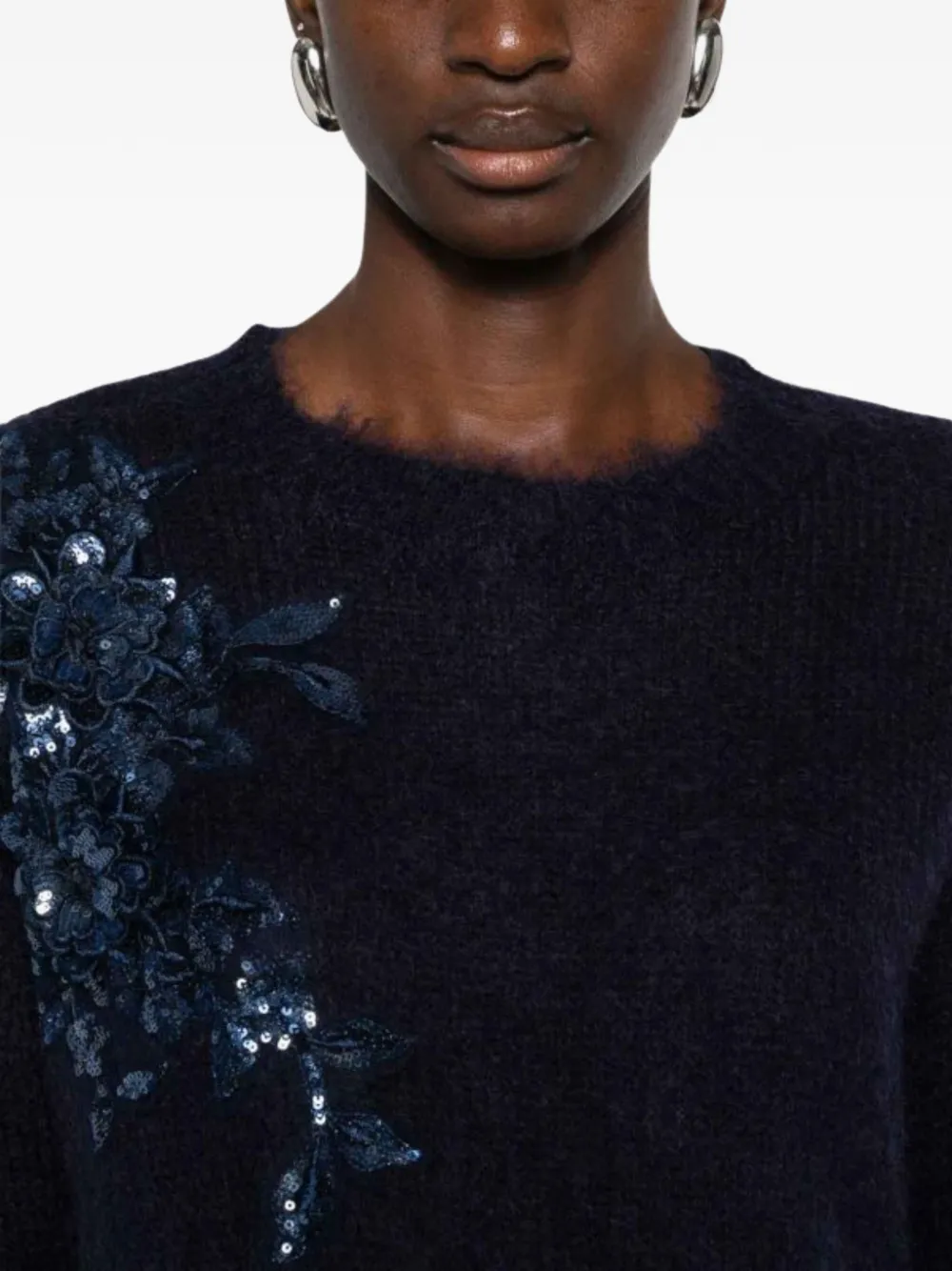 Blugirl Sequin Floral Sweater In Black